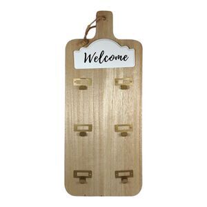 Welcome Rustic Farmhouse Decor Wooden Hanging Key Holder Organizer 6 Hooks 18"